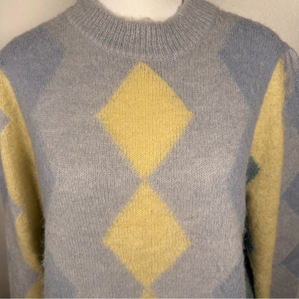 J. Crew Diamond Checked Crewneck Sweater Alpaca Wool Blend Women’s Size Medium - Picture 3 of 11